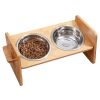 Bamboo Double Dog Raised Bowls 15 Degree Tilt Elevated Dog Bowls with 4 Adjustable Heights 2 Stainless Steel Bowls Pet Feeder for Dogs