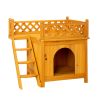 2-Story Wooden Dog House for Outdoor and Indoor, Pet House with Stairs, Yellow