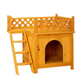 2-Story Wooden Dog House for Outdoor and Indoor, Pet House with Stairs, Yellow