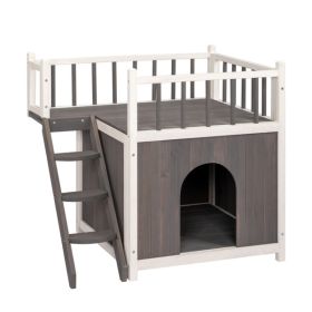 2-Story Wooden Dog House for Outdoor and Indoor, Pet House with Stairs, Grey & White