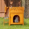 2-Story Wooden Dog House for Outdoor and Indoor, Pet House with Stairs, Yellow