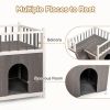 2-Story Wooden Dog House for Outdoor and Indoor, Pet House with Stairs, Grey & White