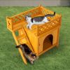 2-Story Wooden Dog House for Outdoor and Indoor, Pet House with Stairs, Yellow