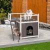 2-Story Wooden Dog House for Outdoor and Indoor, Pet House with Stairs, Grey & White