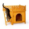 2-Story Wooden Dog House for Outdoor and Indoor, Pet House with Stairs, Yellow