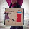 [Dog At Phone Booth] Embroidered Applique Fabric Art Lunch Tote / Lunch Box Bag (8.7*8*4.4)