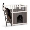 2-Story Wooden Dog House for Outdoor and Indoor, Pet House with Stairs, Grey & White