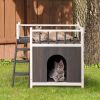 2-Story Wooden Dog House for Outdoor and Indoor, Pet House with Stairs, Grey & White