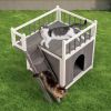 2-Story Wooden Dog House for Outdoor and Indoor, Pet House with Stairs, Grey & White