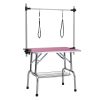 42" Folding Dog Pet Grooming Table Stainless Steel Frame Rubber Mat on Board with Adjustable Arm and Clamps pet dog Grooming Table (PINK COLOR)