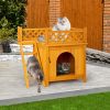 2-Story Wooden Dog House for Outdoor and Indoor, Pet House with Stairs, Yellow