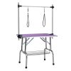 46" Folding Dog Pet Grooming Table Stainless Steel Frame Rubber Mat on Board with Adjustable Arm and Clamps pet dog Grooming Table (PURPLE COLOR)