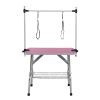 42" Folding Dog Pet Grooming Table Stainless Steel Frame Rubber Mat on Board with Adjustable Arm and Clamps pet dog Grooming Table (PINK COLOR)