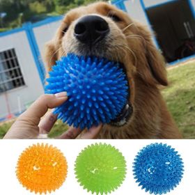 Pet Dog Toys Puppy Sounding Toy Polka Squeaky Tooth Cleaning Ball TPR Training Pet Teeth Chewing Toy Thorn Balls Accessories (Color: Blue)