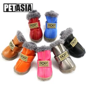 Winter Pet Dog Shoes Warm Snow Boots Waterproof Fur 4Pcs/Set Small Dogs Cotton Non Slip XS For ChiHuaHua Pug Pet Product PETASIA (Color: Navy blue)