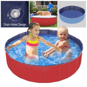 4X4FT Foldable Pet Swimming Pool PVC Dog Swim Pool Bathing Tub Playmat (Color: Red)