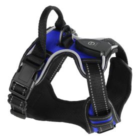 Light Up Dog Harness Rechargeable LED Dog Harness No Pull Lighted Dog Vest with Handle for Small/Medium/Large Dogs (Color: Dark Blue)